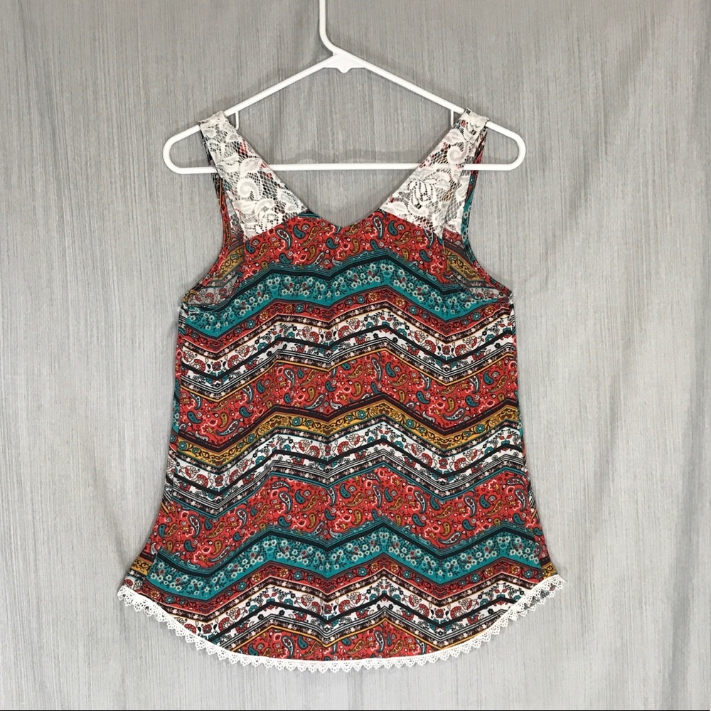 Belle Du Jour Floral Tank Top With Lace Straps Size S - Picture 2 of 2